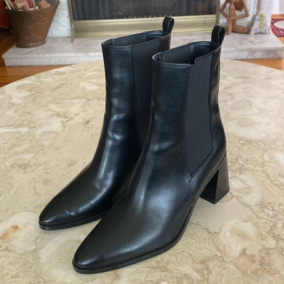 Zara Vegan Leather Ankle Boots Pointed Toe - Picture 3 of 13